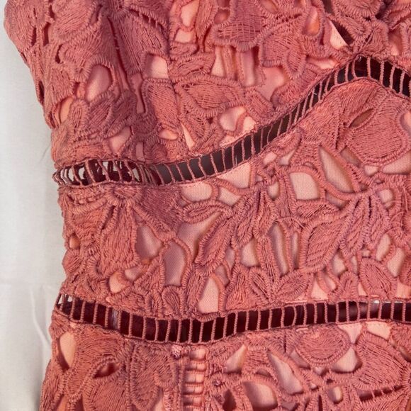 Boohoo NWT Pink Embroidered Floral Lace Cutout‎ Midi Bodycon Dress Size 6 - Picture 4 of 14